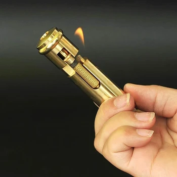 

Heavy Trench Brass Pipe Lighter Free Fire Starter Handmade Gasoline Automatic Ejection Retro Windproof Lighter Gadgets For Men