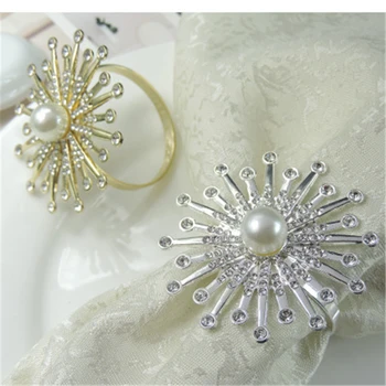 

12 pieces of exquisite high-end Rhinestone Pearl Napkin Ring Cloth Ring Sunflower Pointed Napkin Ring for Hotel and Restaurant