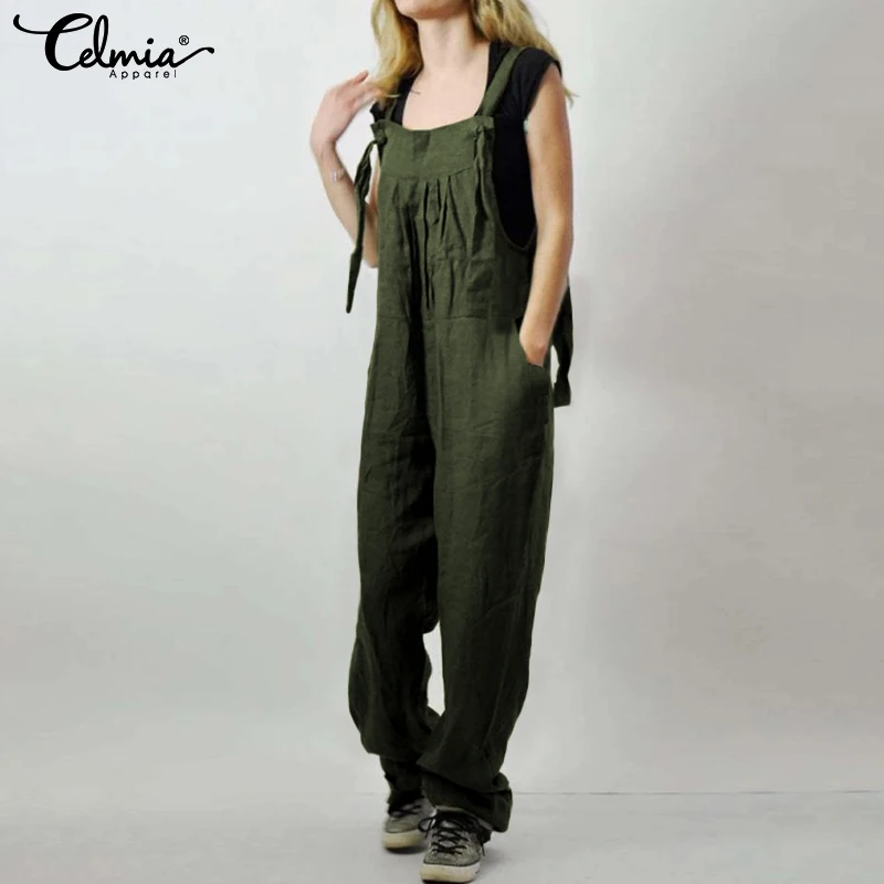 Fashion Women Rompers Celmia Plus Size Overalls Strappy Jumpsuits Casual Solid Vintage Harem Pants Loose Playsuits S-5XL 7