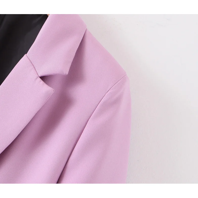Мода Za для женщин стильный фиолетовый офисный Женский блейзер двубортный с длинным рукавом и карманами женские шикарные топы
