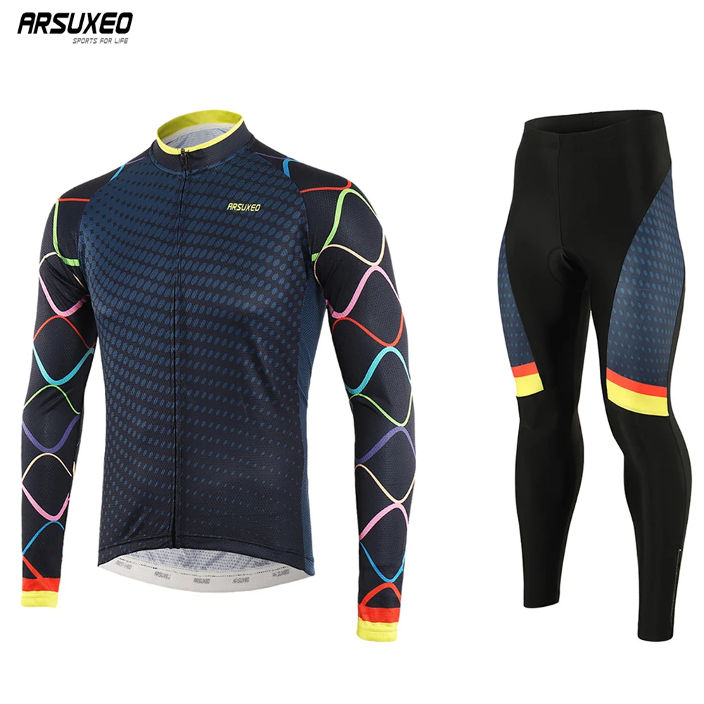 

ARSUXEO 2019 Men's Cycling Jersey Set Pro Team Long sleeve Bike Uniform MTB jersey Bicycle Padded Pants Cycling Clothing z9t
