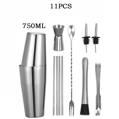 12 шт., 750 мл, шейкер для коктейлей из нержавеющей стали, смешанный напиток, бармен, Browser, набор, ледяные батончики, набор инструментов, набор с винной стойкой - Цвет: B4.750ML11PCS