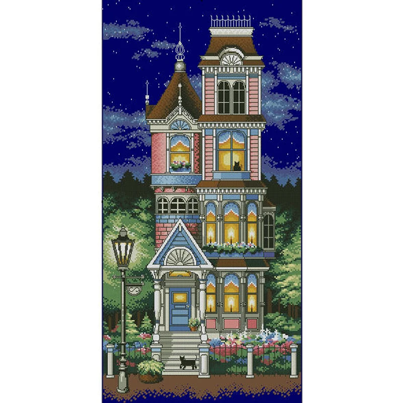 Cross stitch kit Amishop Counted Cross Stitch Kit Victorian Charm House Starry Night Star DIM 13666 Navy Blue Canvas