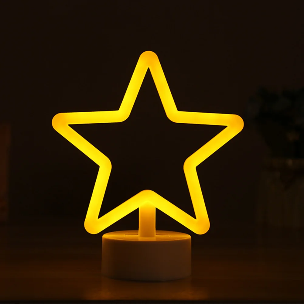 

Night Light Heart Neon Signs Battery Powered Christmas Gift Decoration Party Bedroom Led With Pedestal Wedding Star Shape Desk
