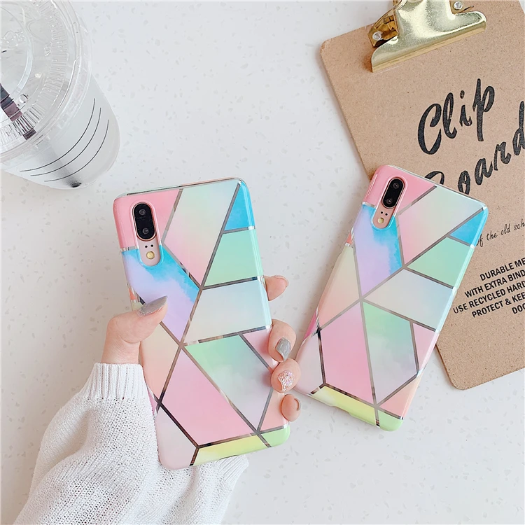 

Luxury diamond Case For Huawei P30 Pro P20 Lite Mate 20 Nova 4e Cover Pink Blue Marble Splice For Samsung Phone Cases Coque