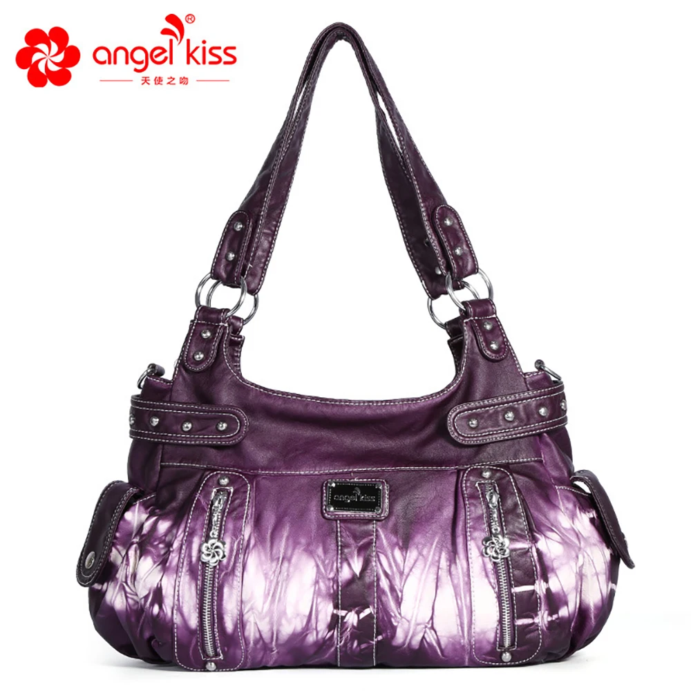 

Angel Kiss Fashion New Style Skin Friendly Washed PU Leather Handbag Large Capacity Multi Pockets Women Messenger Bags