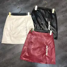 Новая Осенняя модель крокодиловой кожи со стразами и пряжкой блестящая юбка из лакированной кожи