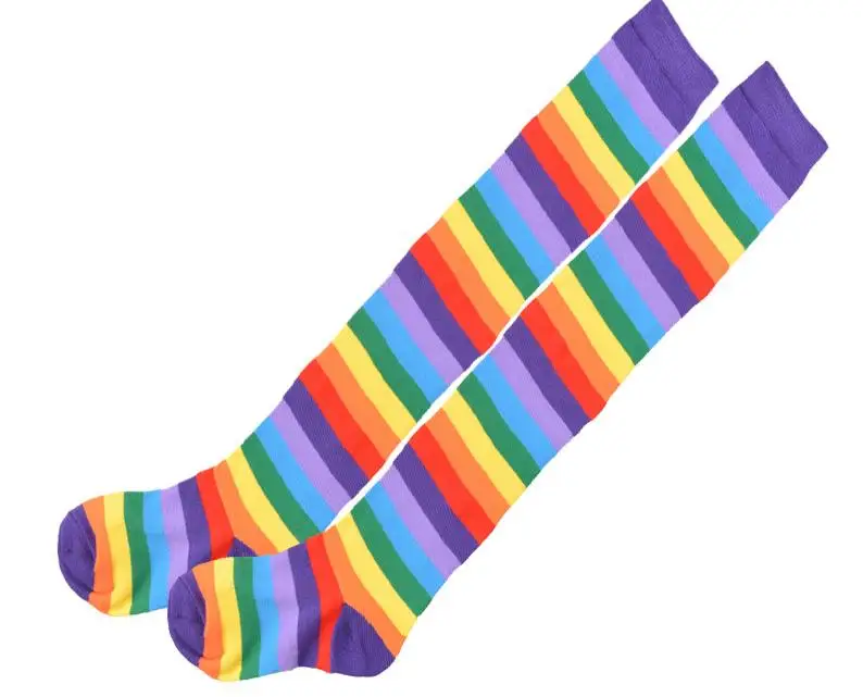 Long Socks Женские носки до бедра, полосатые тонкие гетры, радужные рукавицы, перчатки, радужные гетры - Цвет: Long Socks