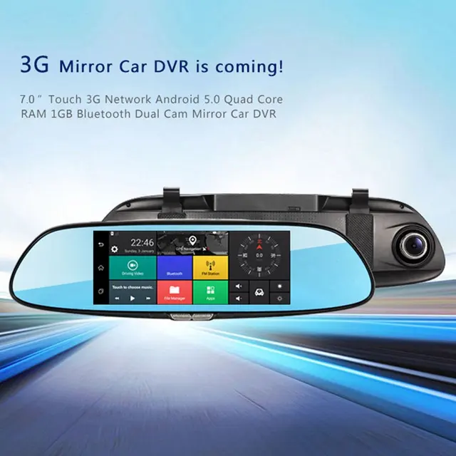 $US $102.29 H10 Car DVR 3G Rearview Mirror Video Recorder 7 inch Touch Screen 1080 FHD Dual Camera Hand-free FM