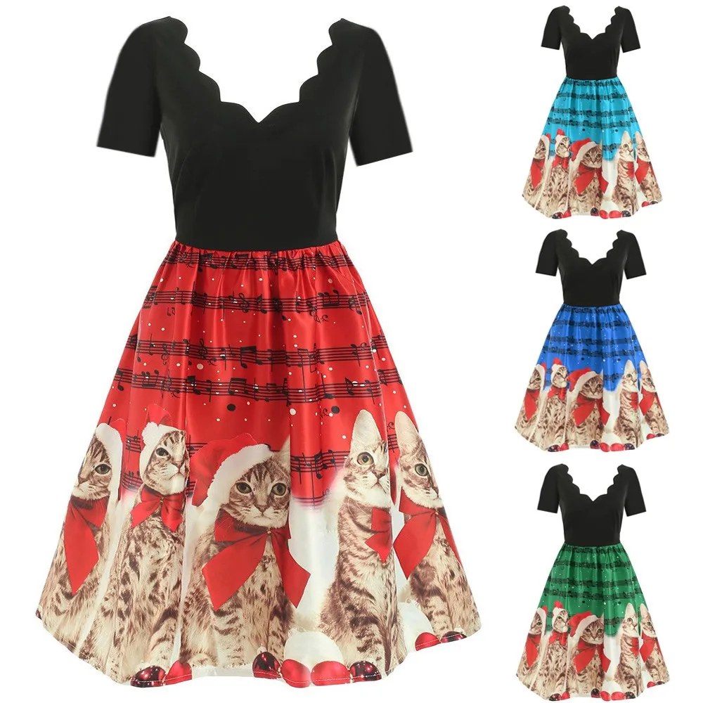 Платье для женщин женские платья vestidos de festa ropa mujer рукав Рождество кошки