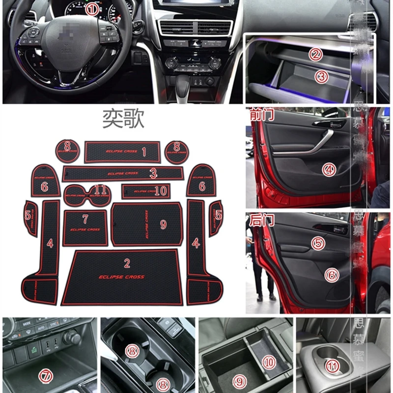 

Door Groove Mat For Mitsubishi Eclipse Cross 2017 2018 2019 2020 Accessories Anti-Slip Mat Gate Slot Coaster Car Interiors Gel