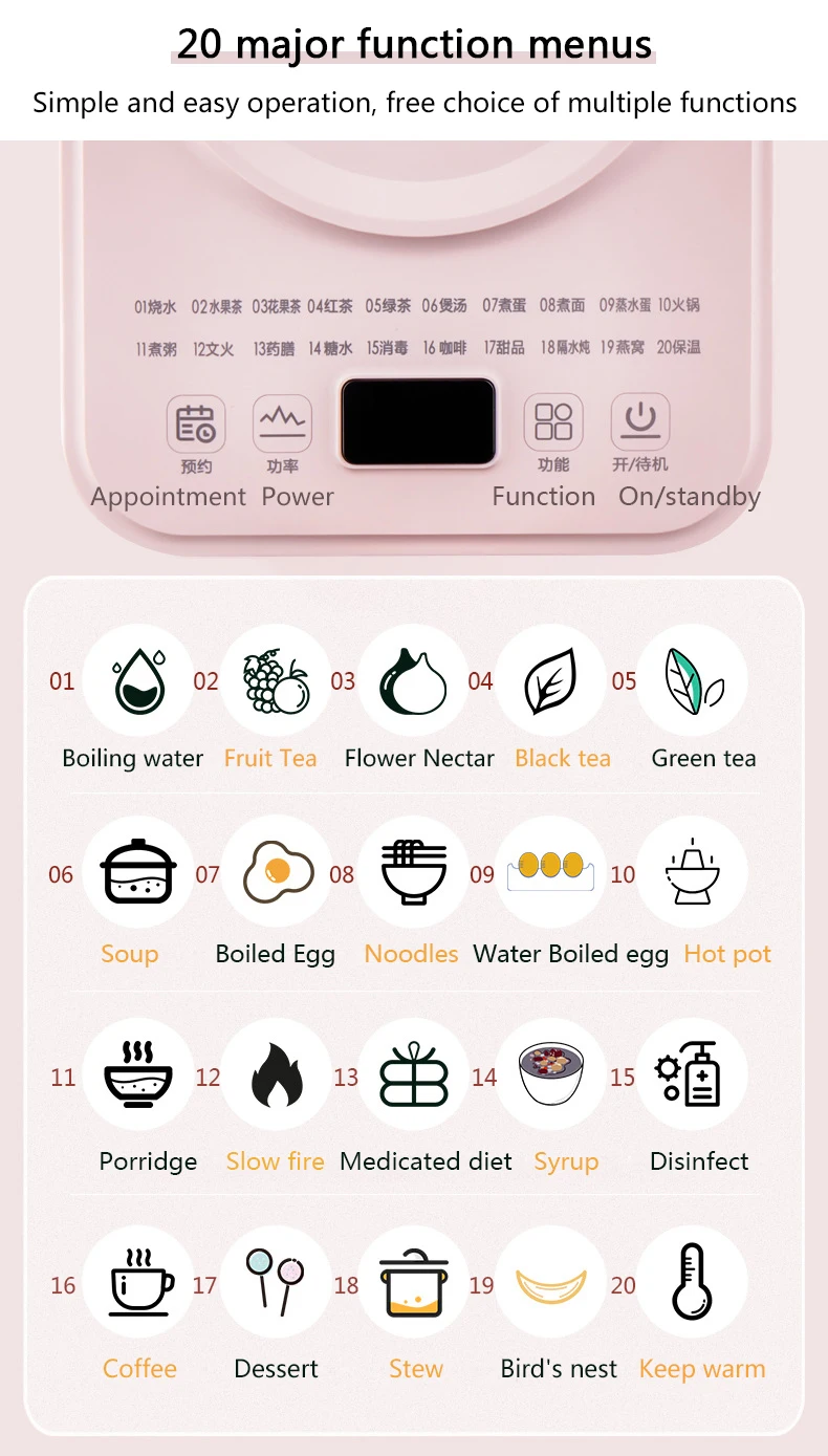 Elétrica de Vidro Cukyi Casa Chaleira Inteligente Pote Saúde Automática Guisado Bule Chá Fabricante Scented Macarrão Ovo 24h Nomeação 1.8l 5 Chaleiras elétricas