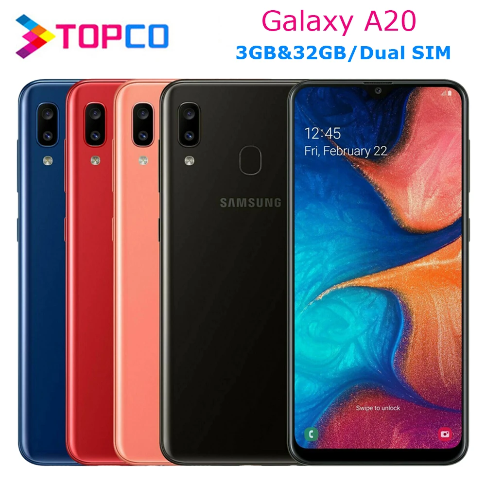 Samsung Galaxy A20 разблокированный 4G Android мобильный телефон Octa Core 6," Dual SIM 13MP и 5MP задняя камера ram 3 ГБ rom 32 ГБ