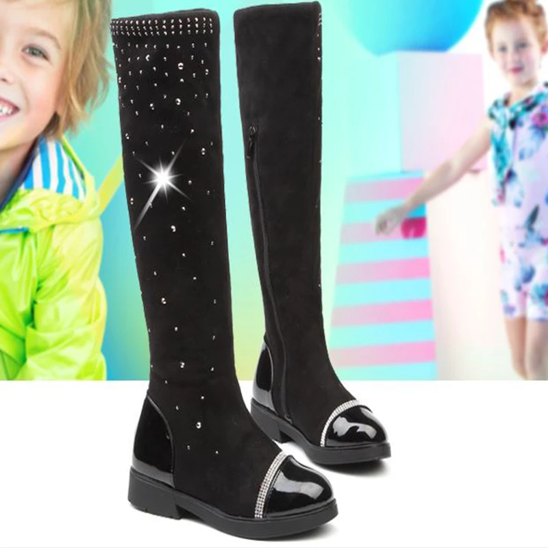 Родительская детская обувь принцесса элегантный горный хрусталь девушка высокие сапоги детские снег ребенка когда-либо после высоких сапог