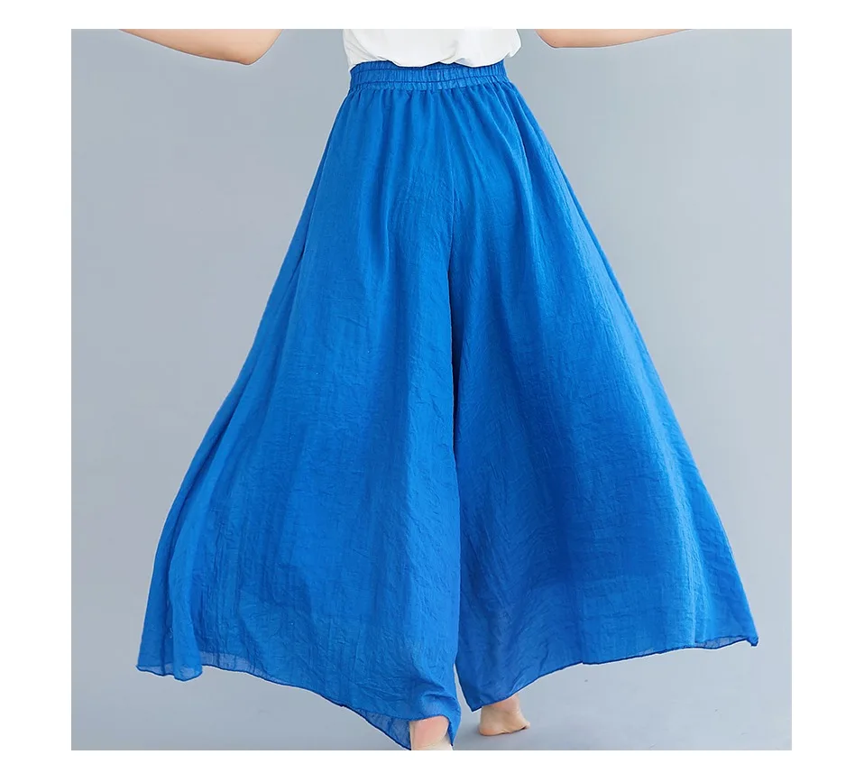 Летняя юбка, брюки в стиле мори для девушек, ретро размера плюс, хлопок, лен, широкие брюки, повседневные брюки, высокая талия, богемные праздничные штаны
