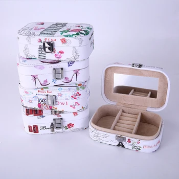 

Lockable Jewelry Box Pattern Printed Travel Cosmetics Makeup Organizer Case with Lock Gift for Women Ladies (Owl)