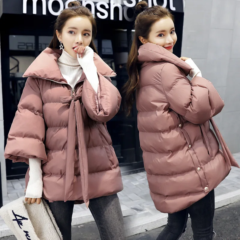 

Mid-length Trend Three-dimensional Decoration Solid Color Elegant Solid Color Pure Sweet Winter Cotton-padded Clothes/Cotton Yhz