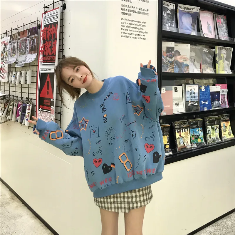 Женские кофты японский Harajuku Ulzzang с принтом граффити рукав летучая мышь Толстовка Женская Корейская Kawaii одежда для женщин