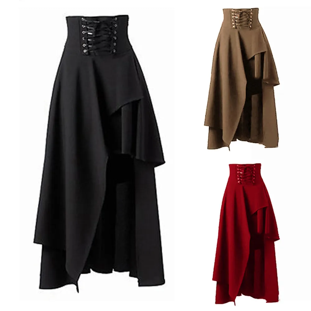 Женская винтажная юбка в стиле Лолиты в средневековом стиле, бандажная юбка в готическом стиле ренессанса, маскарадный костюм для вечеринки, Пиратская драпированная юбка