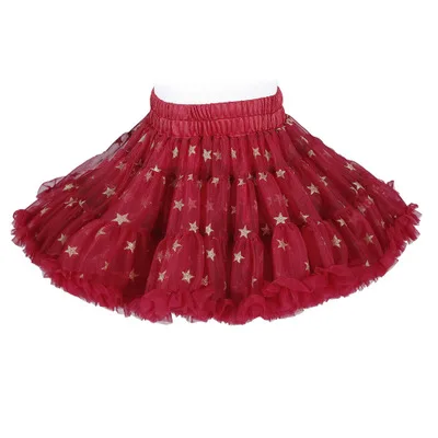 Новинка; детская одежда с единорогом для девочек; Многослойная юбка; фатиновые плиссированные юбки; Радужная сетчатая Кружевная юбка-пачка; бальное платье принцессы для маленьких девочек - Цвет: Red star