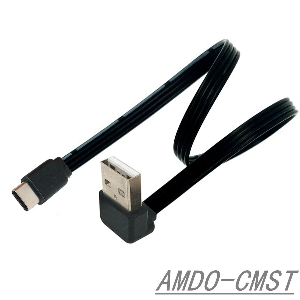 Versatile Angled USB-C to USB 2.0 Data Cable - Flat Design, Multiple Lengths Available