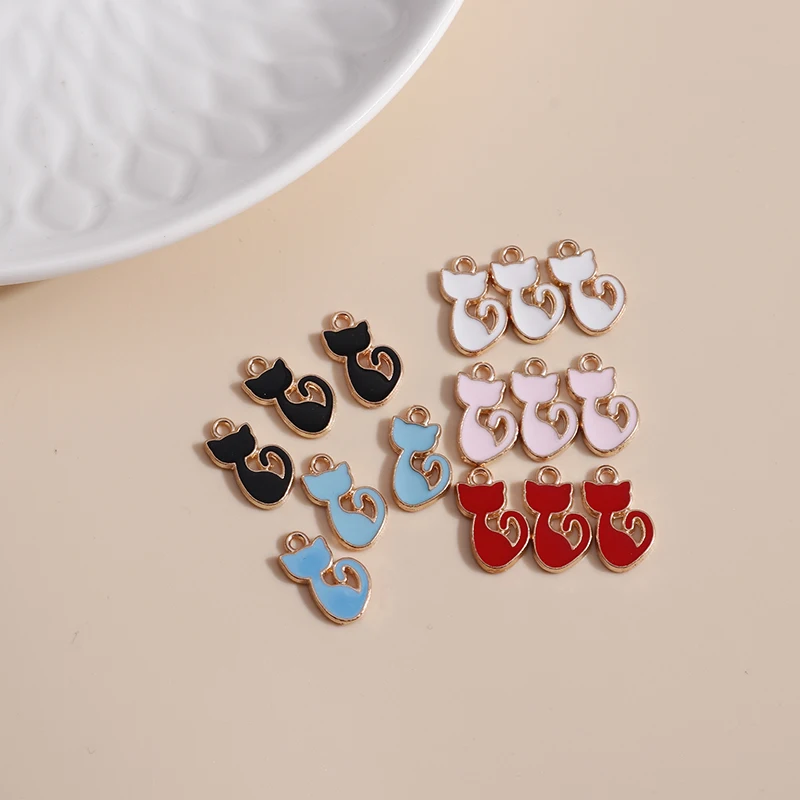 10pcs/lot 6*14mm Cartoon Cat Charms DIY for Necklaces Pendants Earrings Making Cute 5 Color Enamel Girl Charms Jewelry Findings