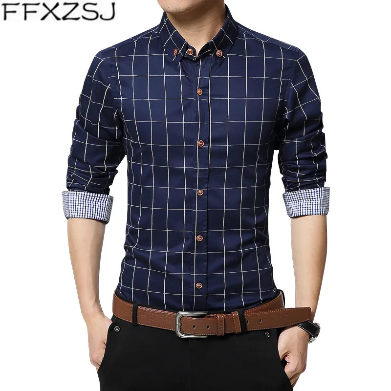 FFXZSJ брендовая Новая Осенняя мужская одежда Slim Fit Мужская рубашка с длинными рукавами мужская клетчатая хлопчатобумажная повседневная мужская рубашка Social Плюс Размер M-5XL