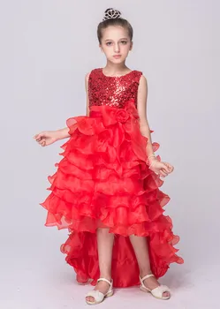 

New children's trailing dress in the big boy girl princess skirt sequin pompon show stage performance dress