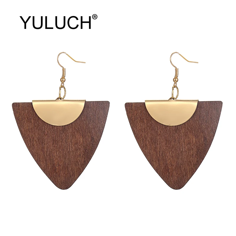 

YULUCH Summer Beach Personality Women Golden Metal Zinc Alloy 5 Colors Wood Big Dangle Earrings Fashion Jewelry For Women Party