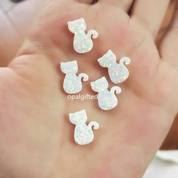 

(5pc/lot)Best sale !! Free shipping 10.5*13mm op17 white synthetic opal cat with side hole for necklace cat opal pendant