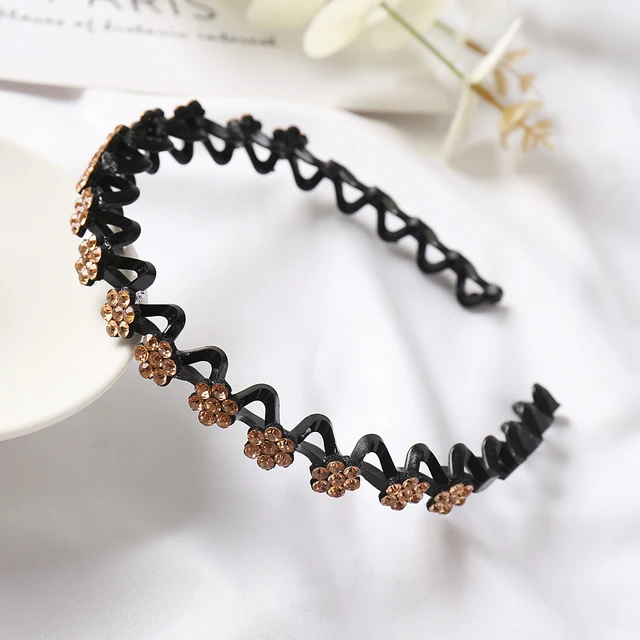 Fashion Pearl Non-Slip Rhinestone Hairbands Elastic Flower Women Hair Hoop Bands Headband Bezel Girls Hair Accessories Headdress 3 champagne