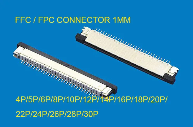 Коннектор FFC / FPC 1 мм 4 5 6 7 8 10 12 14 16 18 20 22 24 26 28 30P под прямым углом тип черчения верхний