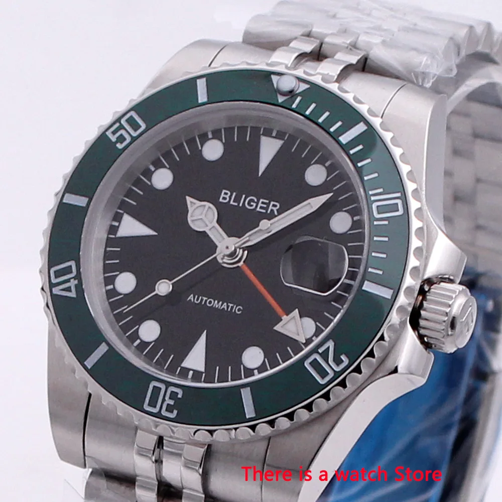 

Bliger 40mm Automatic Mechanical Men Watch Business Sapphire Crystal GMT Watch Luminous Waterproof Calendar Wristwatch Men