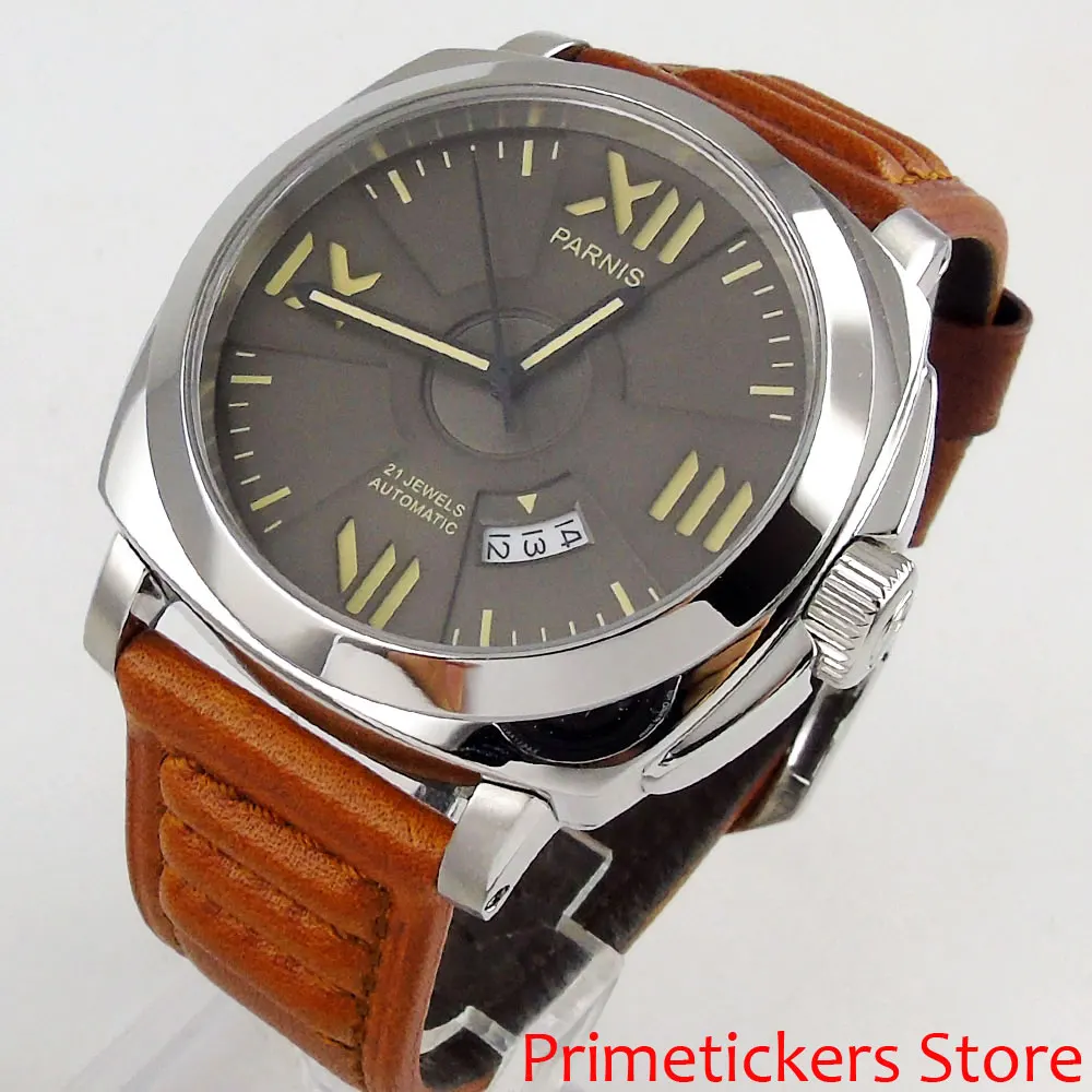 

Luxury yellow hands coffee dial 44mm date luminous automatic movement mens watch