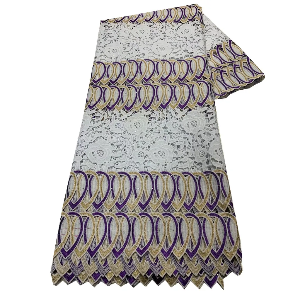 

African Guipure Lace Fabric 2022 High Quality Lace Latest French Cord Lace Fabric With Sequins For Wedding 5 Yards n73-45
