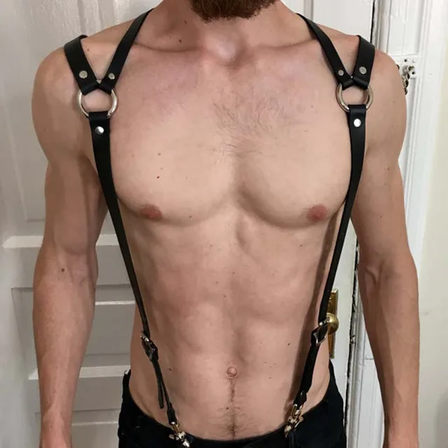 Fetisch Männer Leder Gürtel Einstellbar BDSM Körper Bondage Kleidung Brust Schulter Strap 2