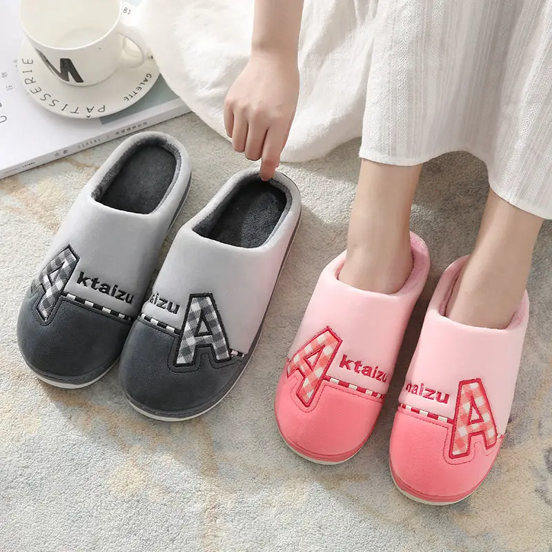 

2020 new arrival letter Female fur slides for women indoor shoes plus size 38-47 unisex home slippers