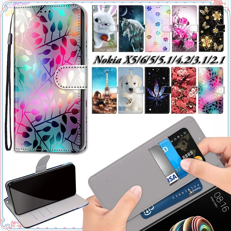 Кожаный защитный чехол книжка с подставкой и отделениями для карт Nokia X5 5 1 4 2 3