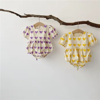 

Korean Baby Short Sleeve Heart Printed Romper Cute Cotton Toddler New Born Baby Girls Birthday Party Princess Jumpsuit Clothing