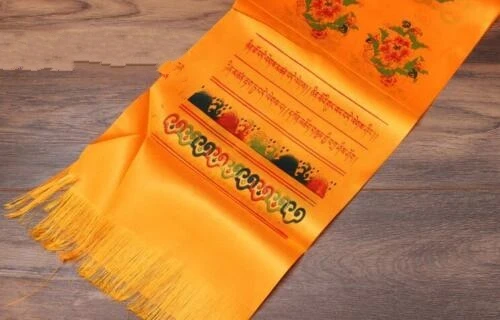 

Tibetan Buddhism Mongolian Prayer Khata Hada Scarf two row printing Yellow