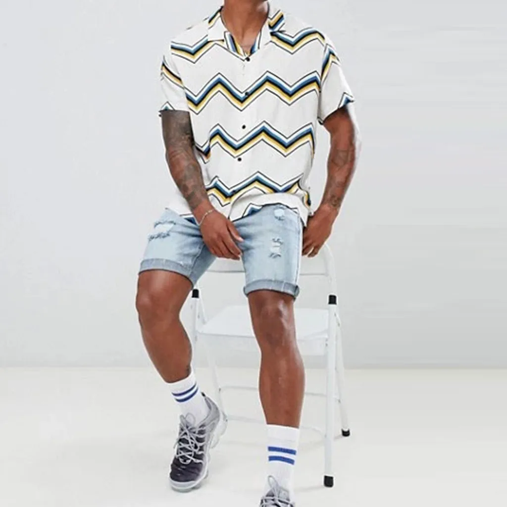 Men's Autumn Casual Formal Stripe Slim Fit Short Sleeve Dress Shirt Men Oversized Stripe Men Shirt Streetwear camisa masculina