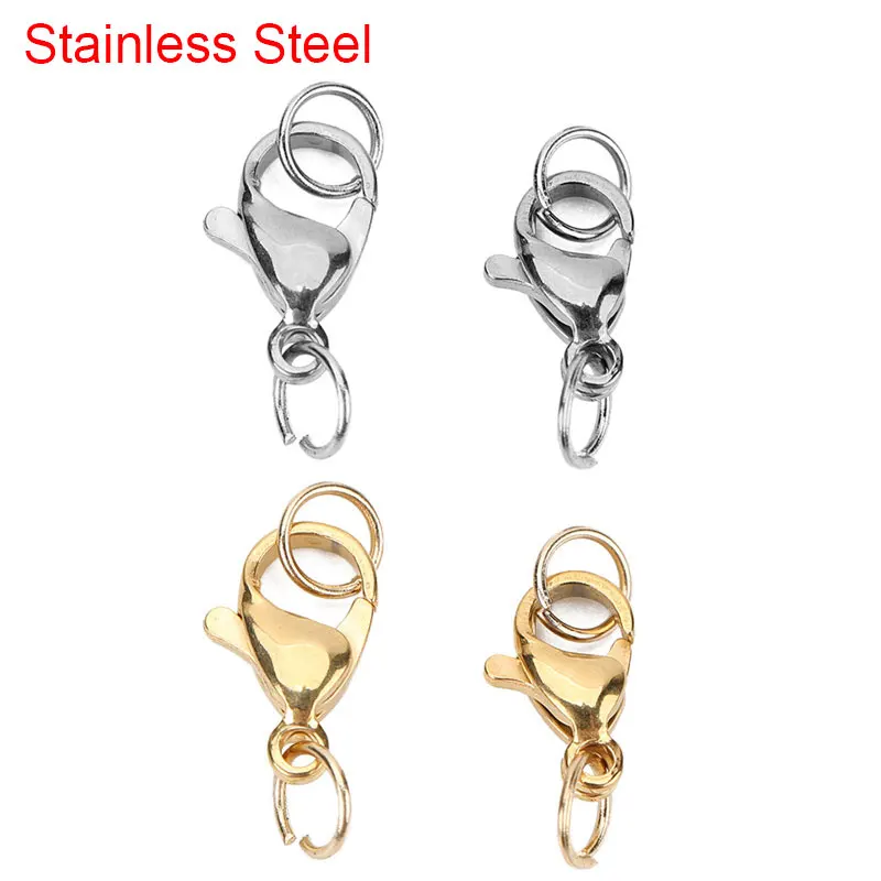 Ganchos de cierre de langosta de acero inoxidable, 10mm, 12mm, 20 Uds., para collar, pulsera, conectores de Color dorado, apto para Diy, suministros de joyería