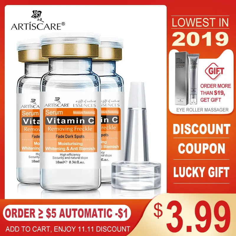 

ARTISCARE Vitamin C Serum Spot Freckle Removing Anti Aging Acne Scar Remover Cream VC Essence Oil-control Skin Care Liquid 3Pcs