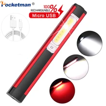 

Brightest Work Light COB LED Flashlight Magnetic Work Lamp USB Rechargeable Torch Inspection Light with Red/White Linterna