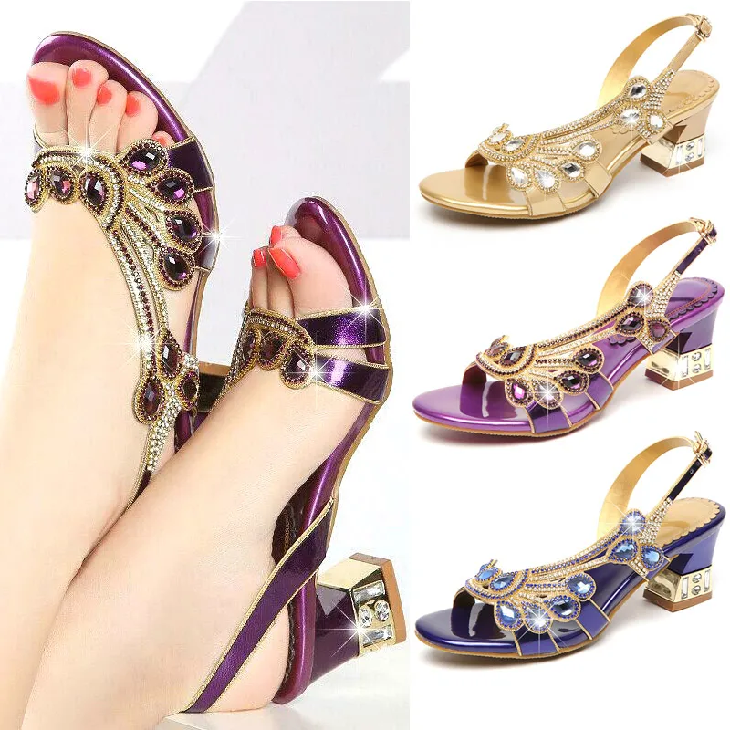 

1 Pair Women Sandals Rhinestones Open Toe High Heel Breathable for Summer Party J9