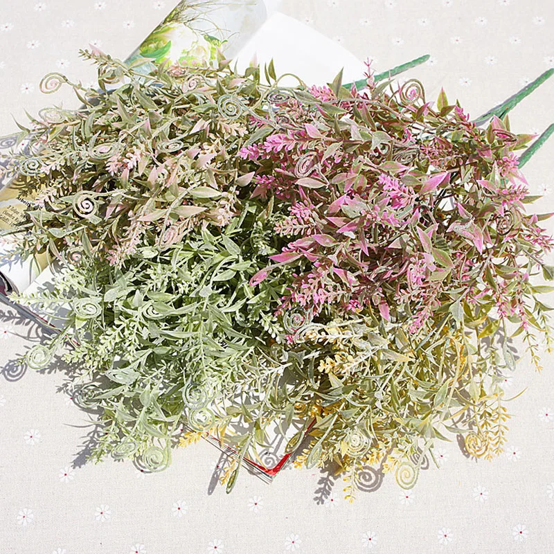 Искусственные цветы Пластиковые листья белый пушистый порошок гиппокамп партия из искусственной травы в виде растения на свадьбу, домашнее декорирование аксессуар