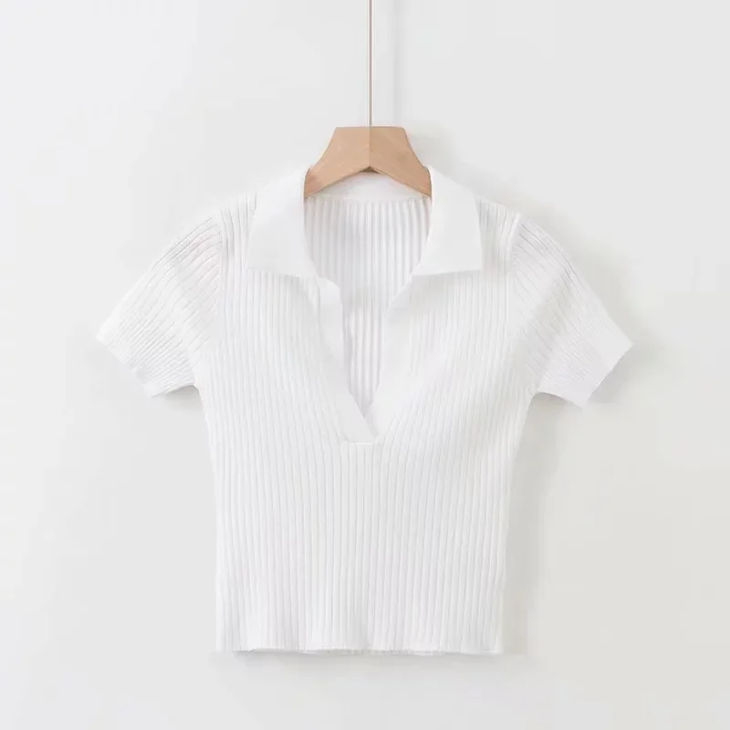 Летняя женская рубашка поло, женские шорты с коротким рукавом, белый однотонный короткий рубашки поло, женская уличная одежда-80 - Цвет: White