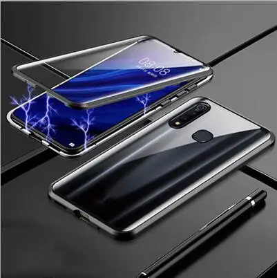 Черный Роскошный Магнитный адсорбционный ЧЕХОЛ ДЛЯ VIVO Z5X z5x, металлическая рамка, двусторонняя стеклянная крышка для VIVO Z5 X, защитный чехол для телефона, оболочка - Цвет: Черный