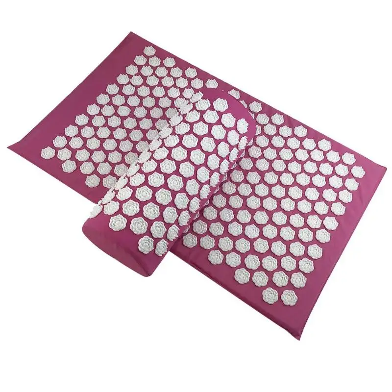 Massager Cushions Lotus Acupressure Mats Pillow Yoga Mats Relieve Back Pain Spike Mat Head Neck Foot Anti-stress Needle Massager - Цвет: Pink without Bag