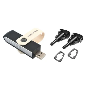 

1 Set Front Windshield Washer Nozzles Wiper Spray Kit & 1 Pcs USB Car Portable USB Ionic Air Cleaner Ionizer